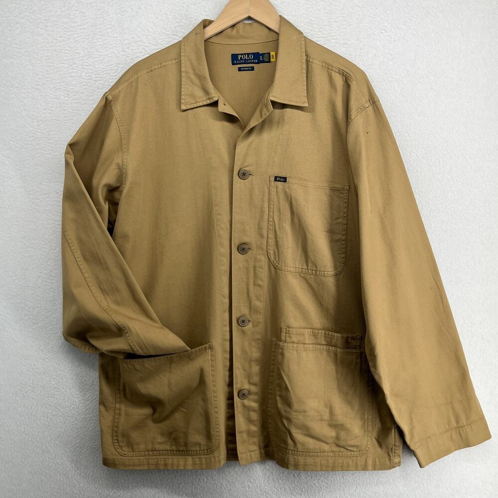 POLO RALPH LAUREN Shirt Mens XL Utility Overshirt Chore Twill Cotton Brown
